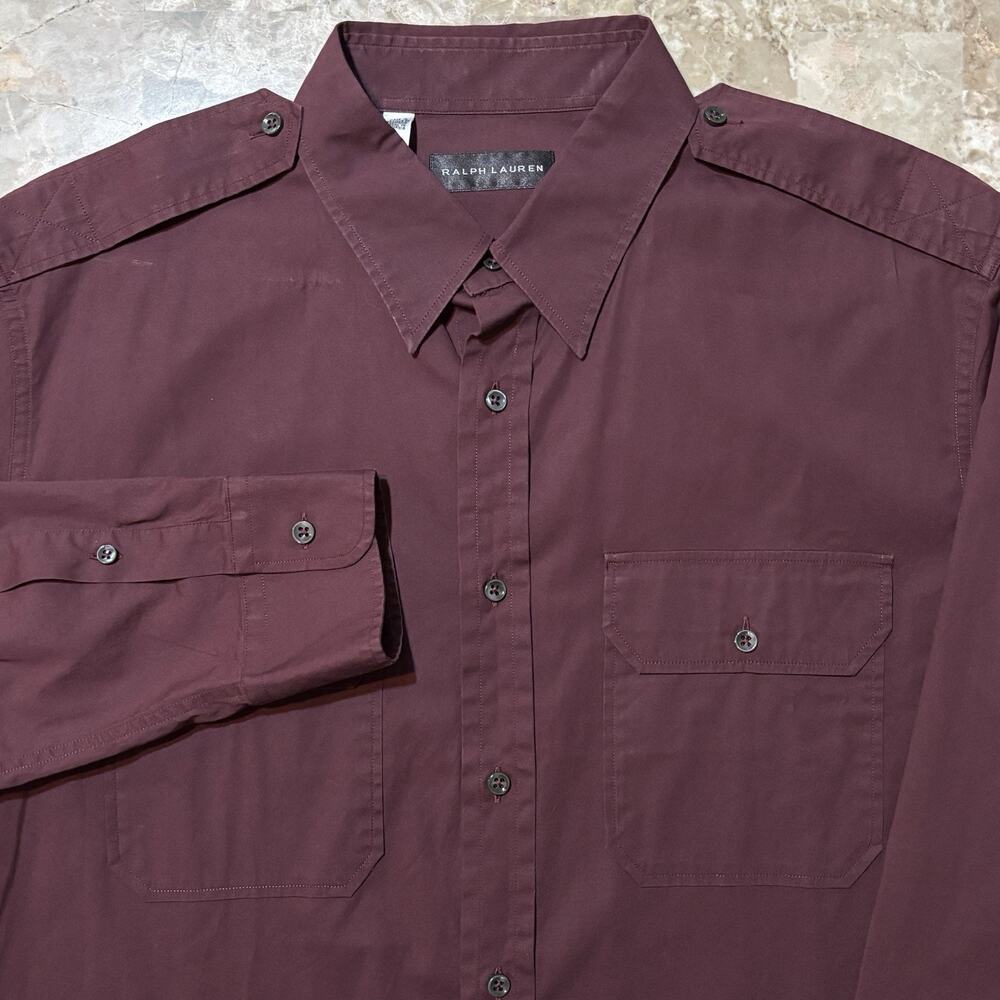 Ralph Lauren Black Label Shirt Mens Large Red Burgundy Epaulettes Military